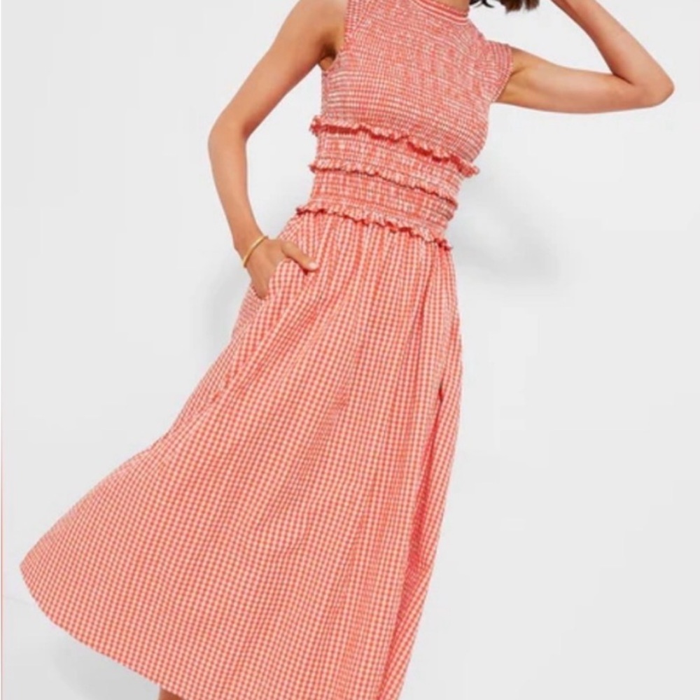 HUNTER BELL Orange Gingham Smocked Waist Midi Dress - Picture 5 of 6